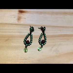 Mint green and purple stone teardrop earrings